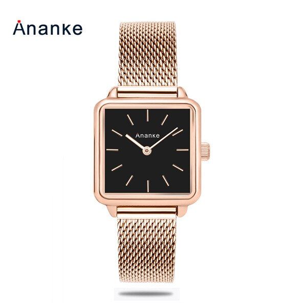 Ananke Women Watches Stainless Steel Bracelet Lady Waterproof Resistant Rose Gold Square Quartz Simple Dial Wristwatch AN25