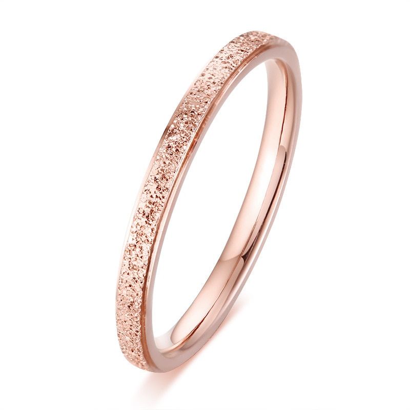 TIGRADE Fashion Simple Scrub Stainless Steel Women Rings Thin 2mm Rose Gold Color Finger Ring Sand  Gift For Girl