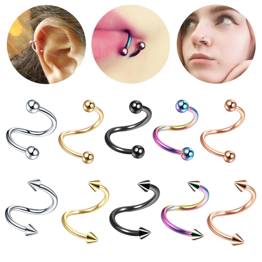 1Pc Steel Nose Rings Hip-Hop Tragus Earrings Piercing Jewelry Hoop Eyebrow Ring Labret Ring 16Gx8mm