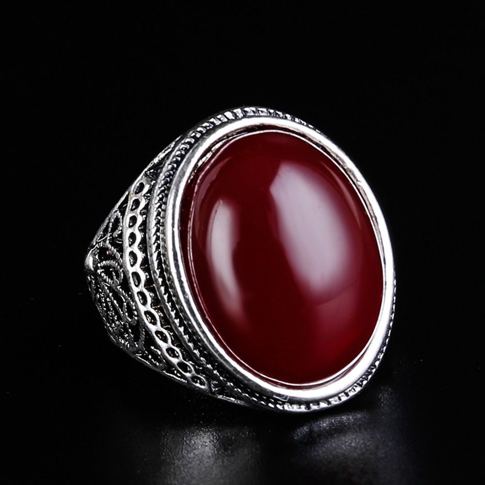 Yfashion Women Unique Natural Agate Ring Stylish Carving Finger Ring Ornament Birthday Festival ift