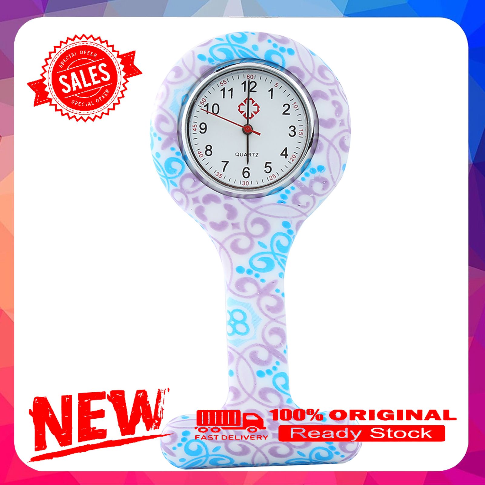 Nurse Watch Round Dial Numerals Silicone Electroplating Stylish Nurses Brooch Watch for Hospital