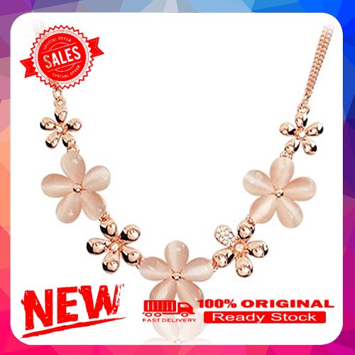 Women Fashion Gold Plated Chain Flower Opal Rhinestone Charm Pendant Necklace