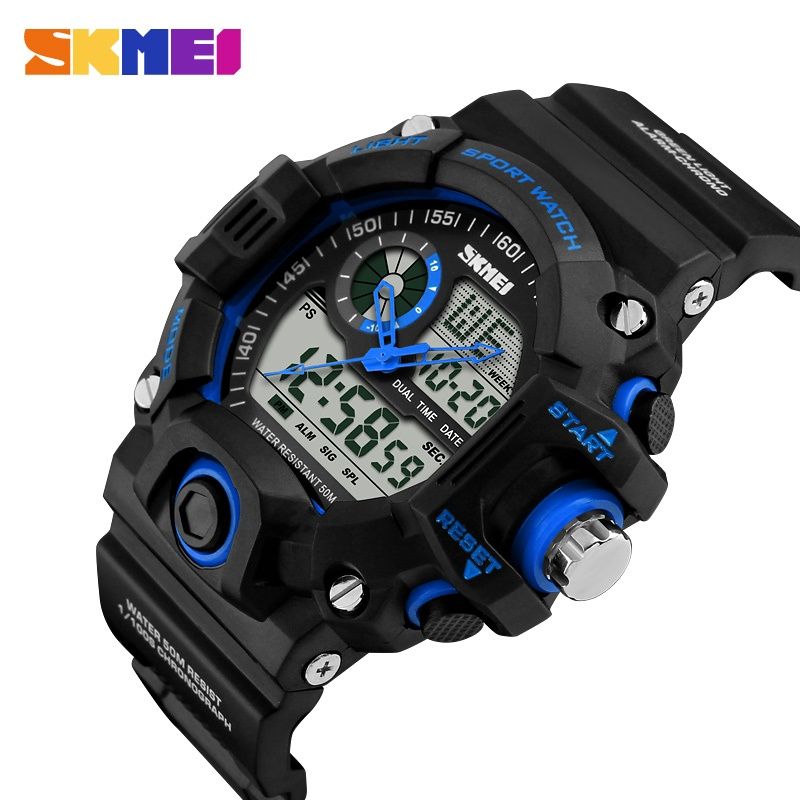 【BestGO】SKMEI Sports Watch Men LED Digital Watches Dual Display Outdoor 50M Waterproof Wristwatch  Relogio Masculino