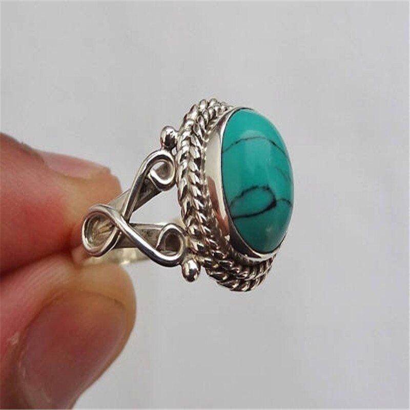Fashion Boho Blue Stone Rings  Women Wedding Band Jewelry Bohemian Silver Color Ring for Female Friend Best Gift