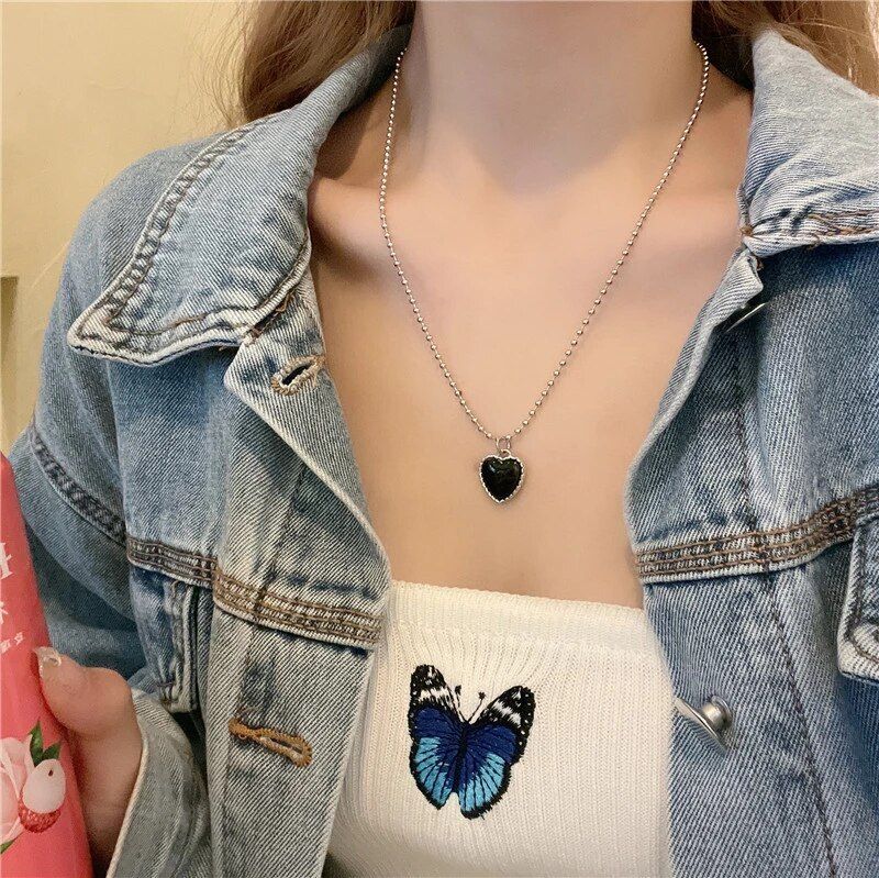 Vintage  Beads with Heart Pendant Necklace For Women