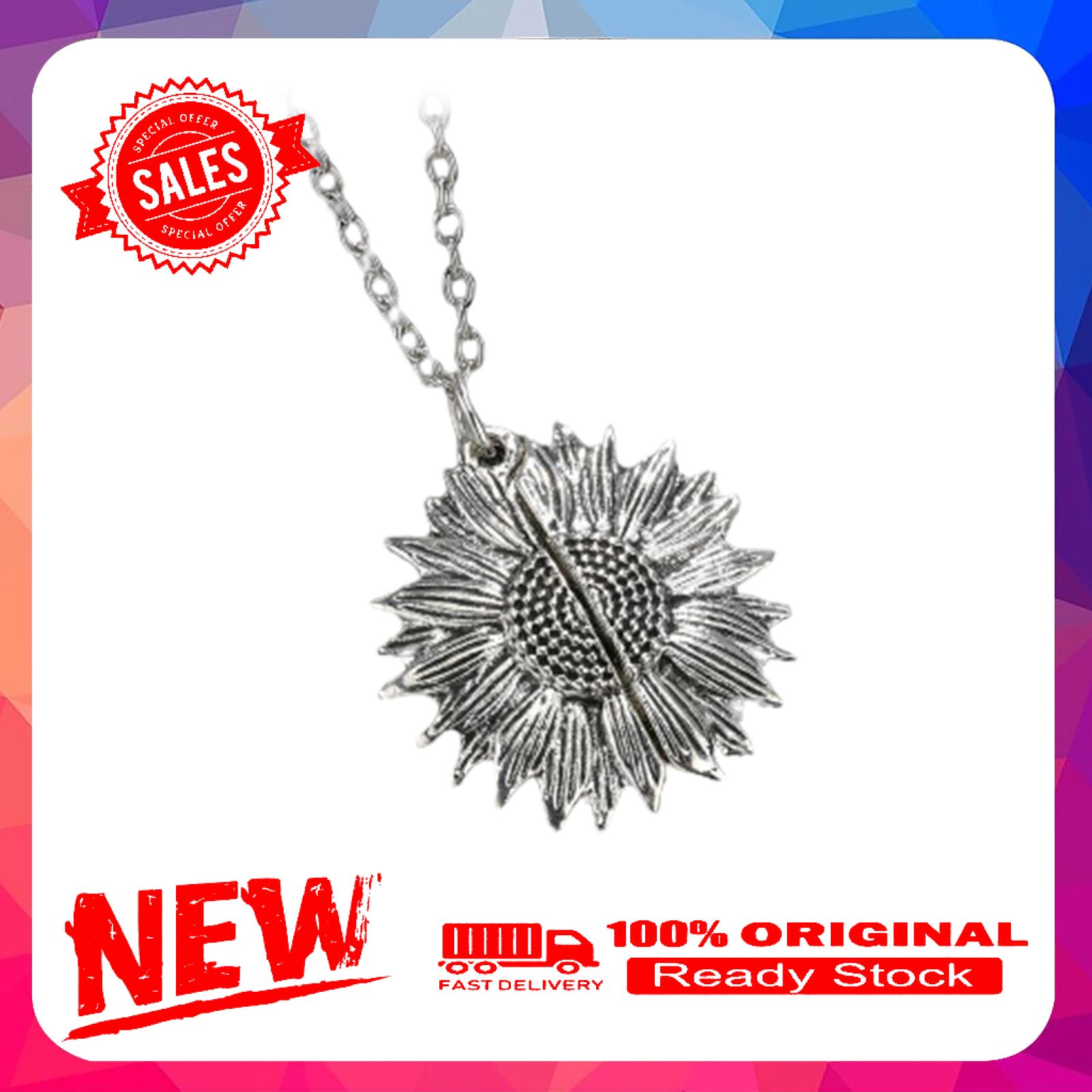Women Fashion Jewelry Open Locket Sunflower Pendant Clavicle Chain Necklace