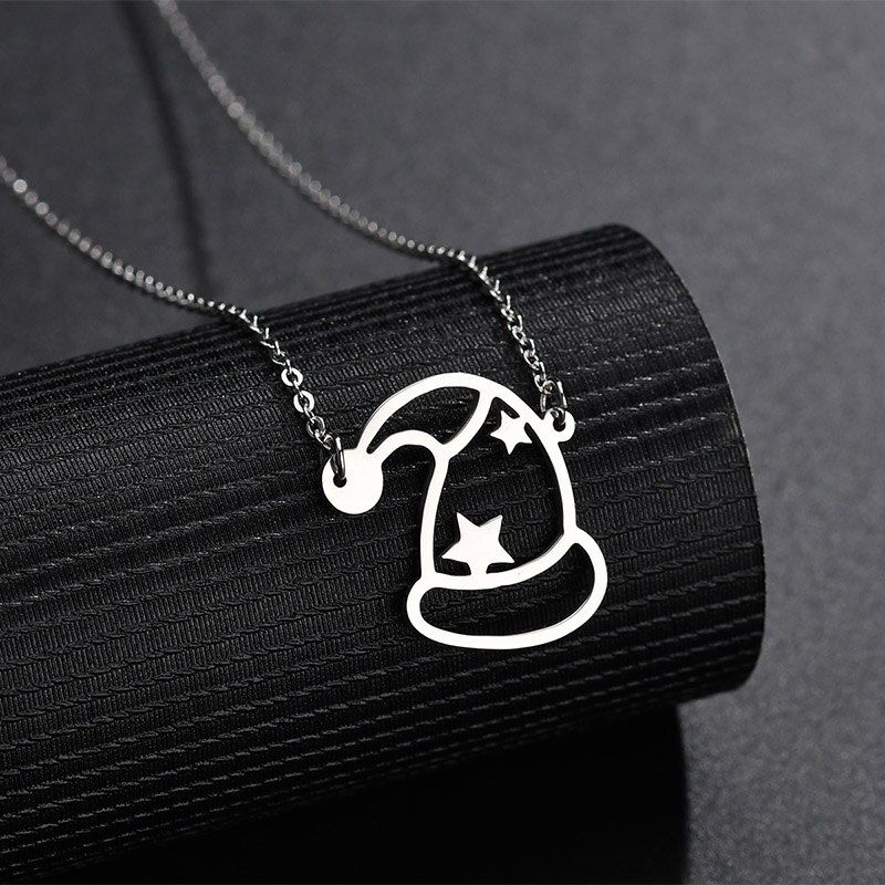 UZone Stainless Steel Christmas Pendant Necklace Hollow Snowflake Santa Claus Necklace For Women Xmas Best Gifts Jewelry