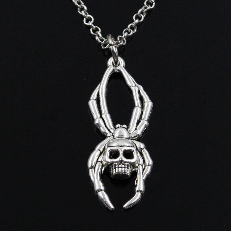 New Fashion Skull Spider Halloween Pendants Round Cross Chain Short Long Mens Womens Silver Color Necklace Jewelry Gift