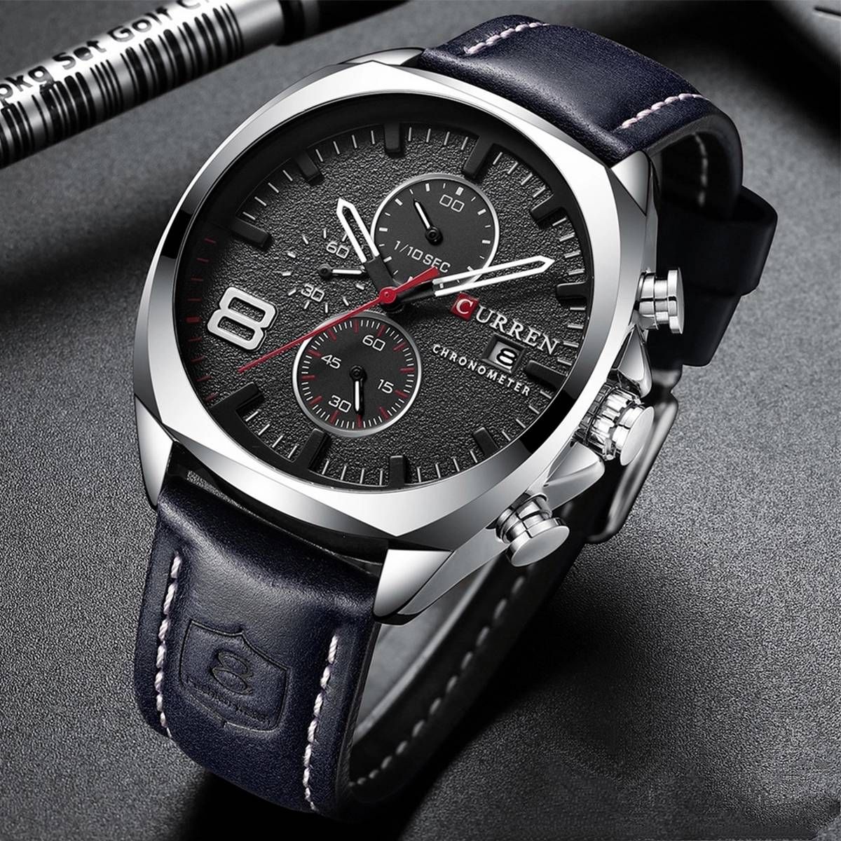 Curren 8324 Men Chronograph Watch Top Brand Luxury CURREN Leather Watch For Male Quartz Clock Men Sport Wrist Watch Waterproof