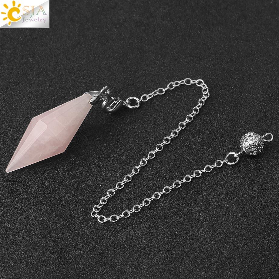 CSJA Natural Stones Pendulum for Dowsing Faceted Polygon Healing Pointed Crystal Pyramid Pendants Amulet Divination Pendule G418(null)