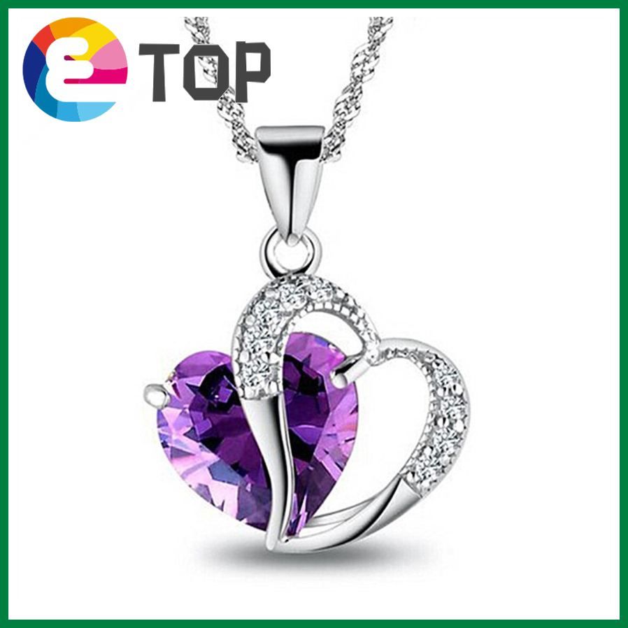 Korean Jewelry Necklace Amethyst Colorful Heart Necklace Crystal Pendant Europe And America