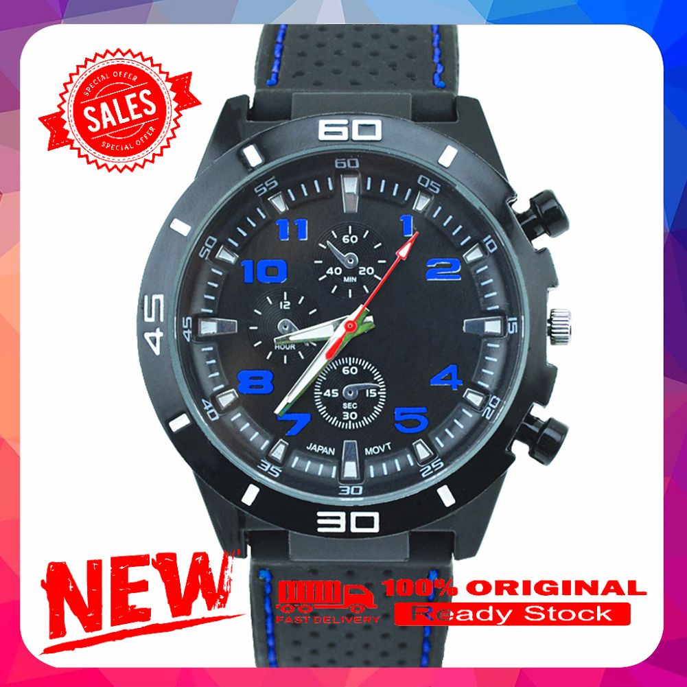 Men Sports Silicone Strap Round Dial Numbers Analog Quartz Wrist Watch Gift