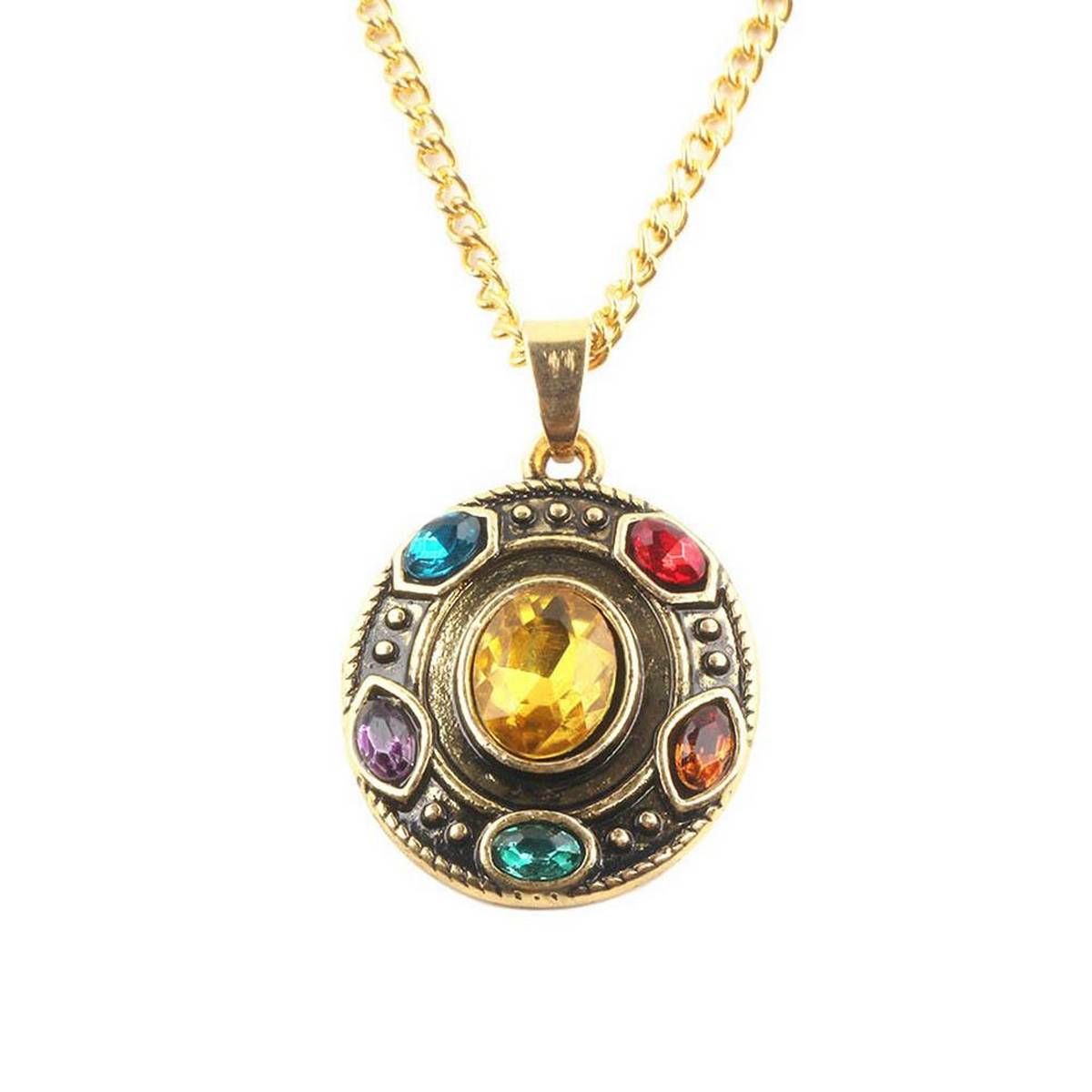 Unisex  Thanos Gauntlet Power Stone Rhinestone Charm Necklace