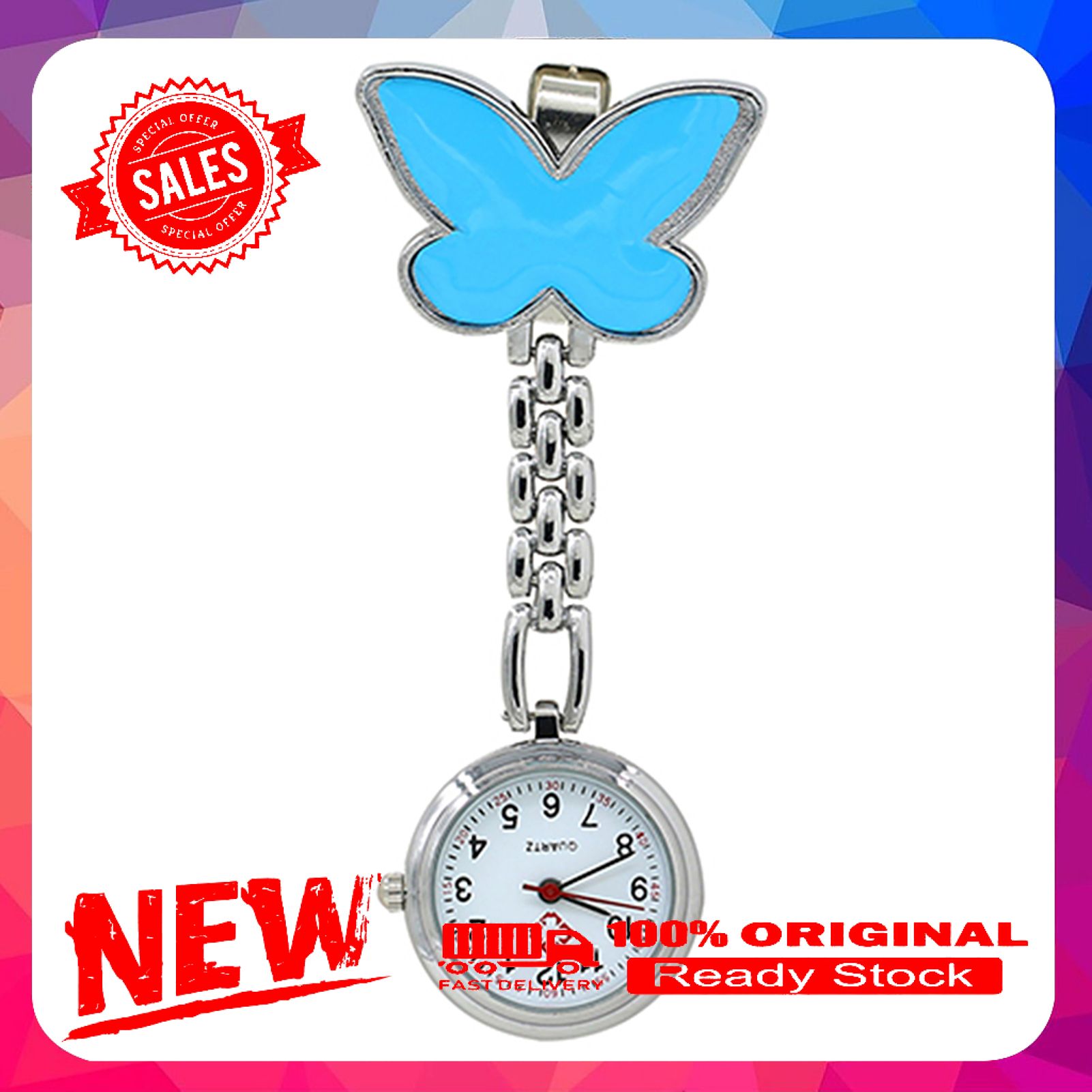 Pocket Watch Elegant Brilliant Butterfly Shaped Clip on Watch for Office