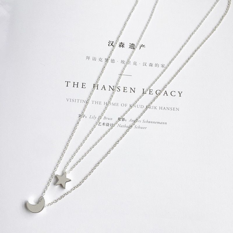 x197 Jewelry Gold Color Moon Star Sun Pendant Necklaces Crescent Pendant Long Necklaces For Women 2 Pieces/Set Wholesale(null)