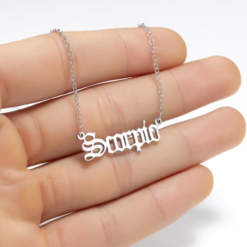 12 Constellation Jewelry Stainless Steel Zodiac Letter Necklace Aries Virgo Leo Taurus Gemini Cancer Old English Necklace Collar