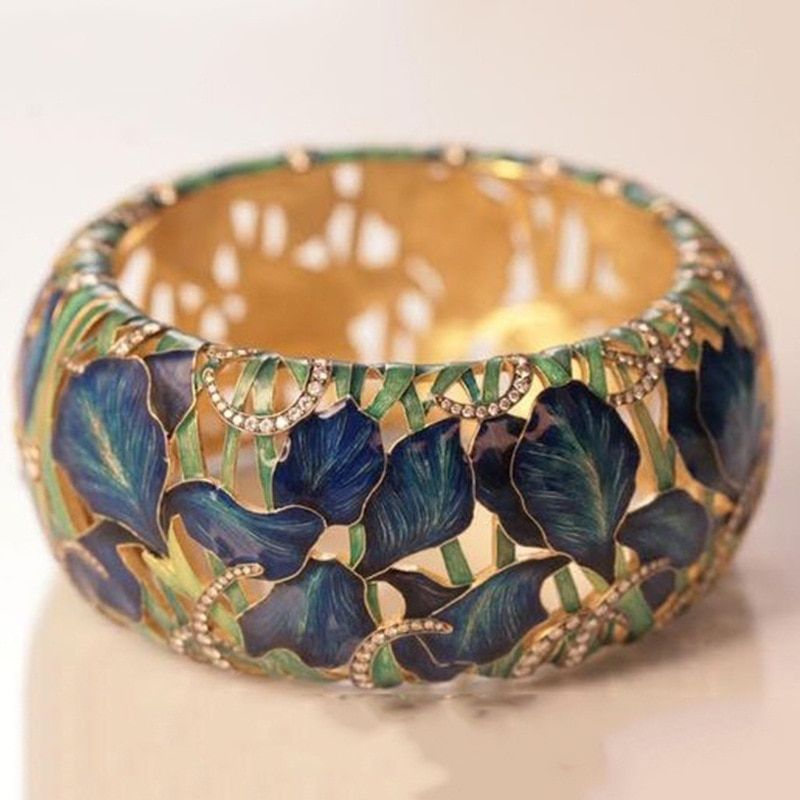 2020 New Vintage Luxury Female Drip Glaze oil Painting Blue Flower Ring for Women Bridal Promise Wedding Ring Jewelry Wholesale