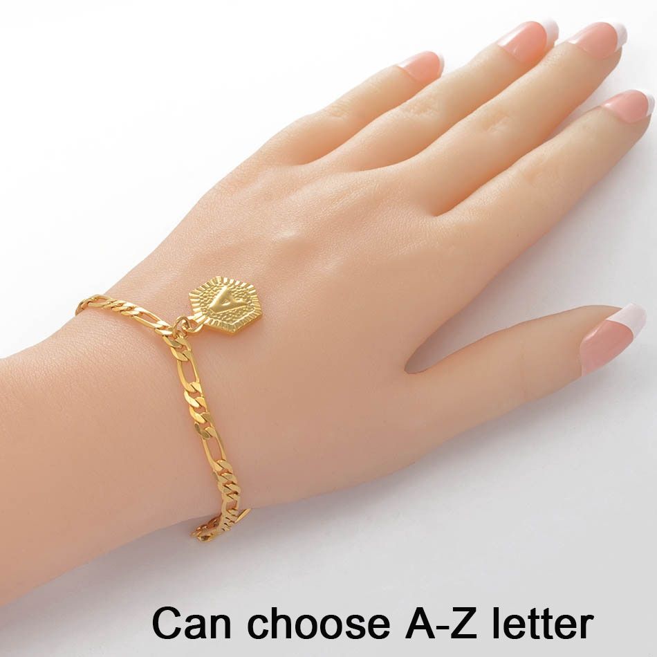 Anniyo A-Z 26 Letter Bracelet Initial for Women Men English Alphabet Chain Link Bracelets Letters Jewelry Metal #197006