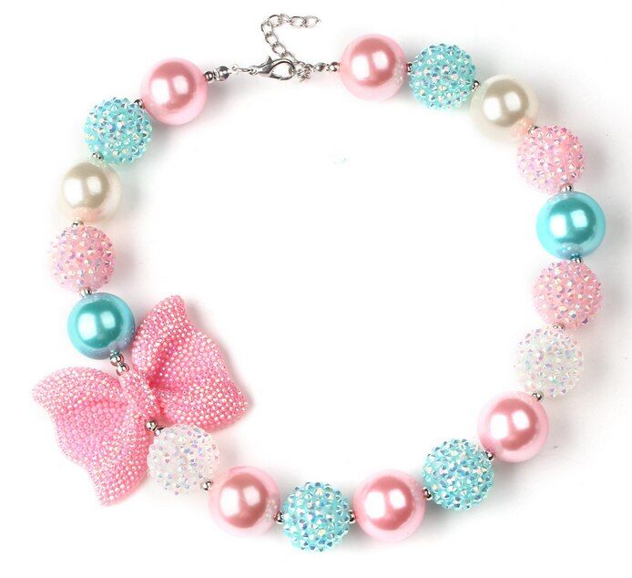 2018 HOT Girls Lovely Resin Pink 20mm Rhinestone Baby Chunky Bubblegum Necklace Kids Birthday Gifts Dress Up Jewelry
