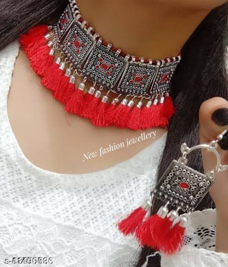Stylish & Trendy Most Popular Beautiful Design German Silver Necklace  Silver Plated Brass, Alloy Necklace