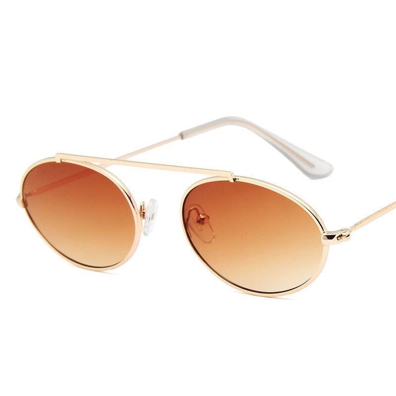 Golden double teaNew Fashion Oval Small Frame Sunglasses Personality Net Red Metal Eyeglasses Retro Single Beam Cross-border Glasses