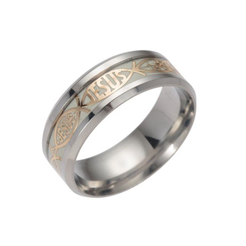 MadApe Big Size 8mm Luminous Rings Women Stainless Steel Jesus Fluorescent Glowing Rings For Women Wedding Accessories
