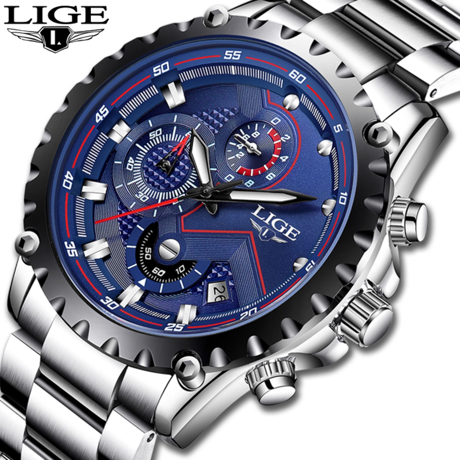 LIGE Men Watches Fashion Sports Chronograph Waterproof Luminous Man Clock Auto Calendar Analog Quartz Wristwatch