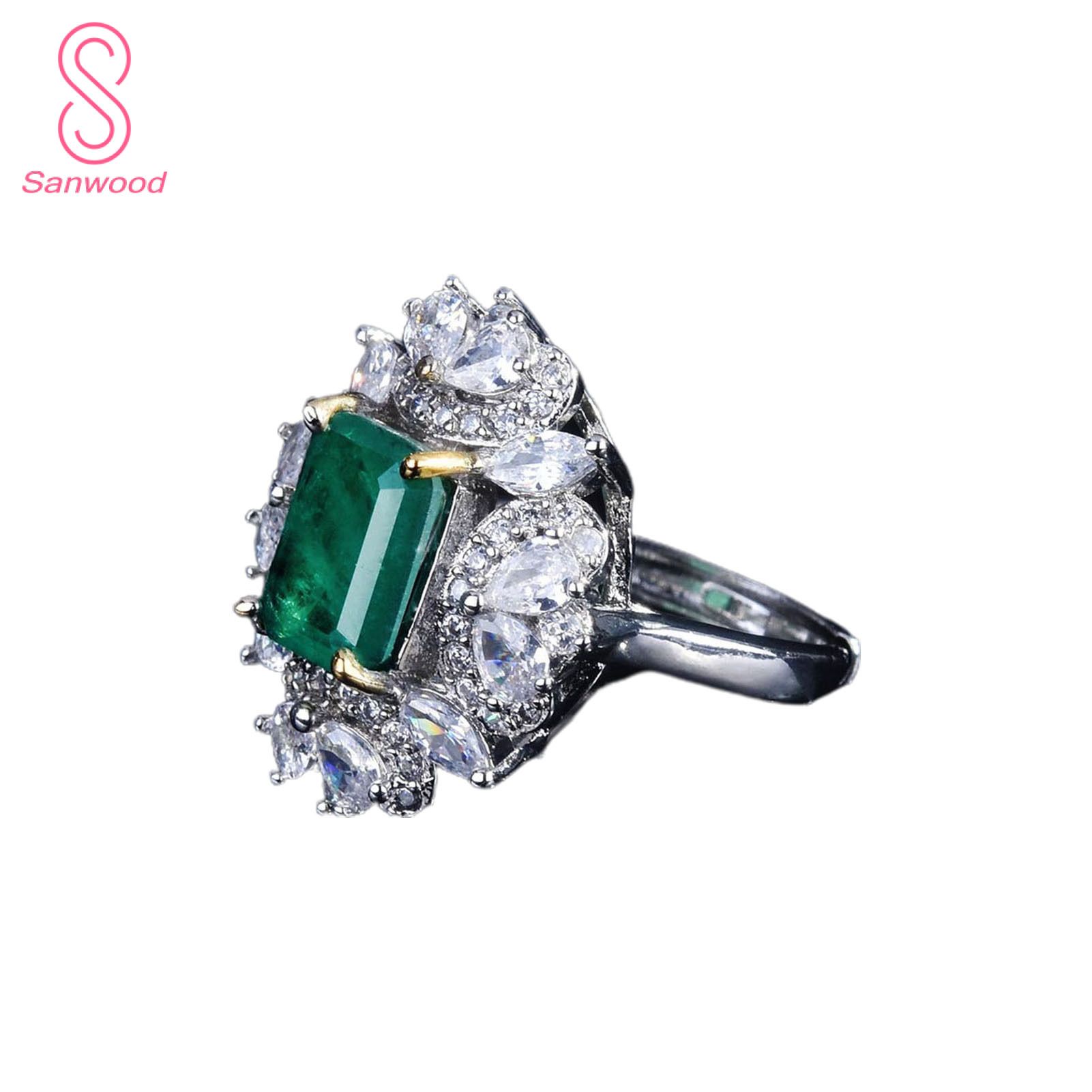 Women Ring Exquisite Rhinestones Decor Rectangle Cubic Zirconia Stud Earrings Pendant Ring