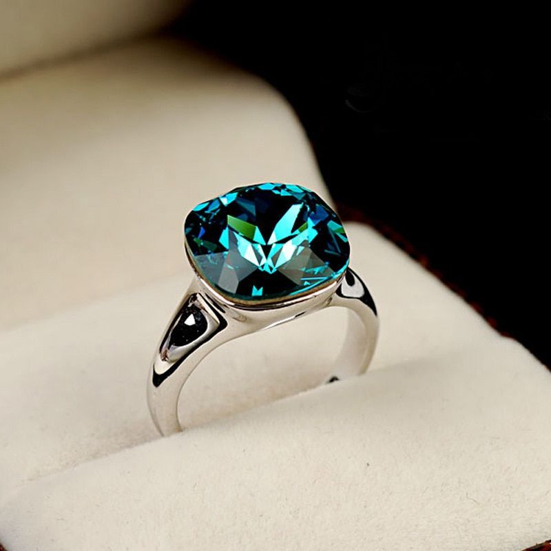MOONROCY Austrian Crystal Rings Square Blue Green Jewelry Square for Women Gift Wedding Party Girls Ring Dropshipping Wholesale