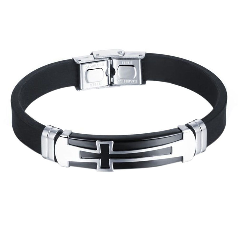 Yfashion Men Vintage Concise Cross Design Leather Bracelet Fashionable Jewel as Perfect Christmas ift
