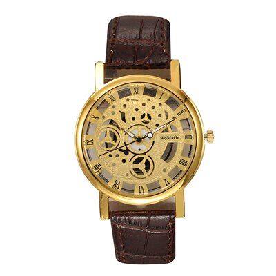Top Brand Womage Ladies Watch Fashion Skeleton Unique Design Leather Wristwatches Strap Quartz Analog Women Watches montre femme