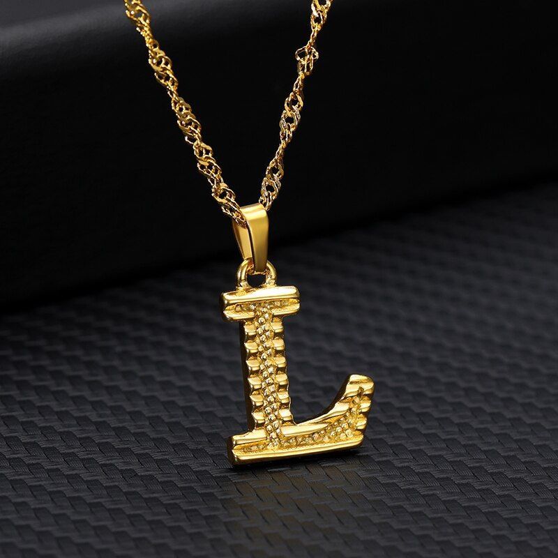 Initial Letters Necklace A-Z Old English Gold color Chain Necklace for Men Women Stainless Steel Pendant Alphabet Jewelry Gift