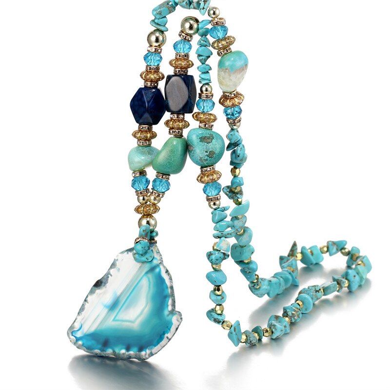 IF YOU Retro Bohemia Multicolor Stone Water Drops Necklace For Woman Alloy Round Irregular Big Pendant Necklaces Fashion Jewelry