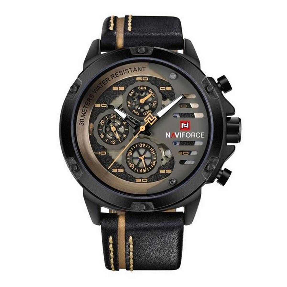 NF9110 - Black Leather Wrist Watch for Men