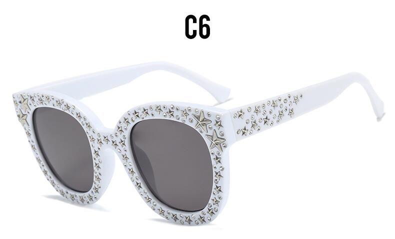 C6 white frame gray2020 Trends Around Star Sunglasses Women Oversized Square Sunglasses Transparent Frame Sun Glasses For Female oculos