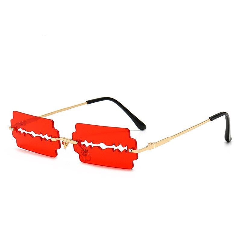 C6Red49103 Rimless Hollow Square Punk Sunglasses Men Women Fashion Shades UV400 Vintage Glasses