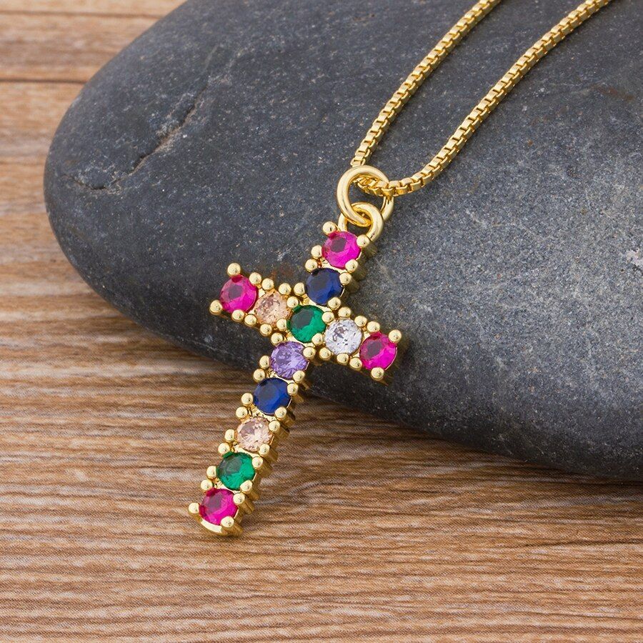 Fashion Rainbow Necklace Multicolor Pendants Charm Gold Color Jewelry Long Chain Necklace For Women Best Birthday Party Gift