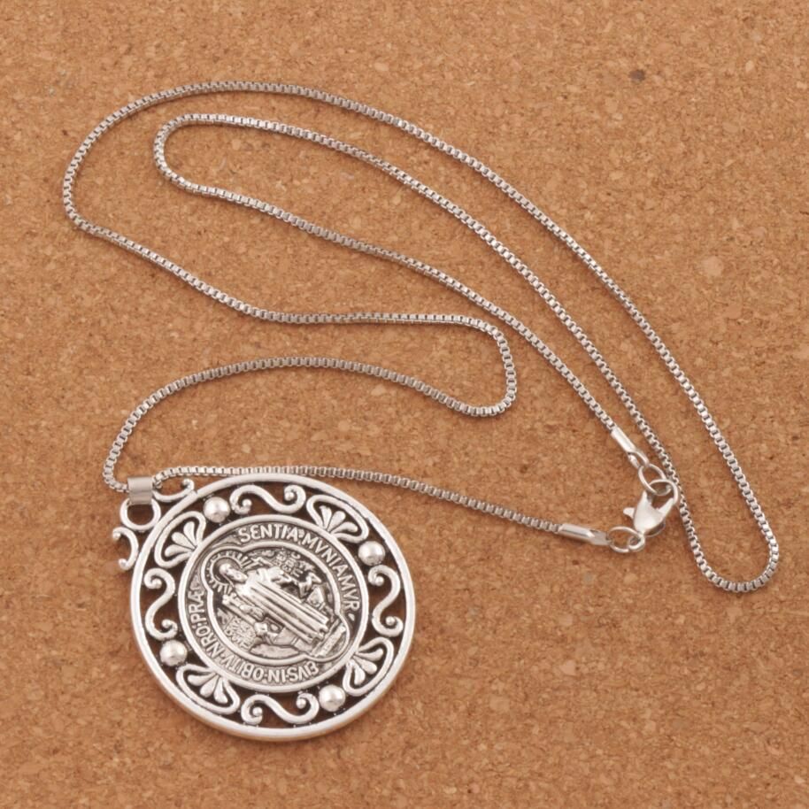 Retro Saint St Benedict of Nursia Patron Against Evil Medal Pendant Necklaces N1787 24inches 2Colors