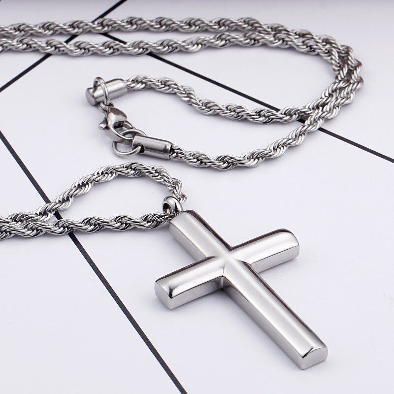 Kalen Fashion Cross Necklaces For Men High Polished 50cm Stainless Steel Cross Jewelry Necklace Male Cheap Jewelry