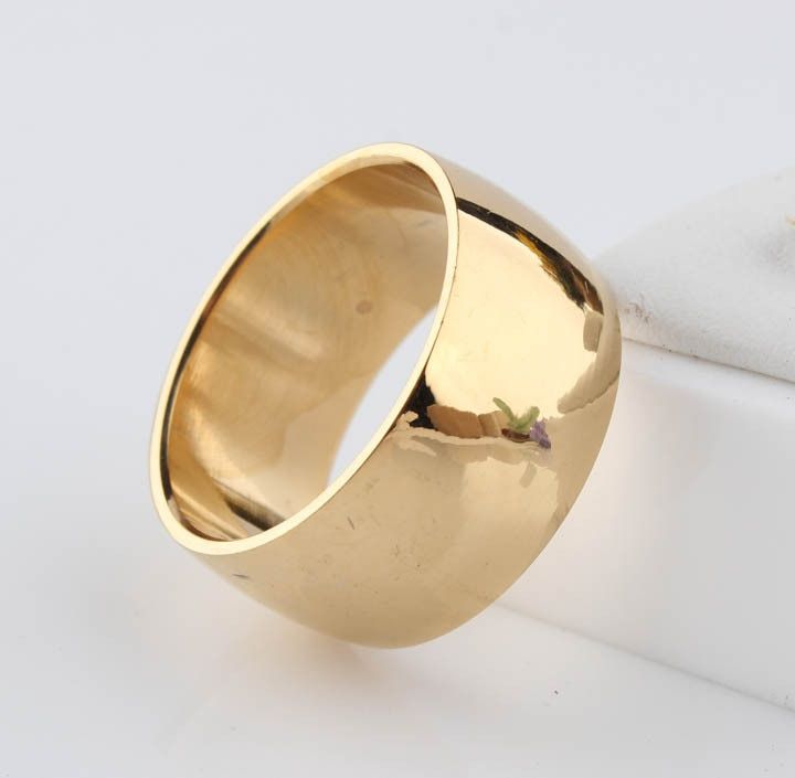 12mm No fading 24k Classic Engage Wedding rings 1.2CM Yellow Gold Ring filled 316L Titanium steel rings for men and women