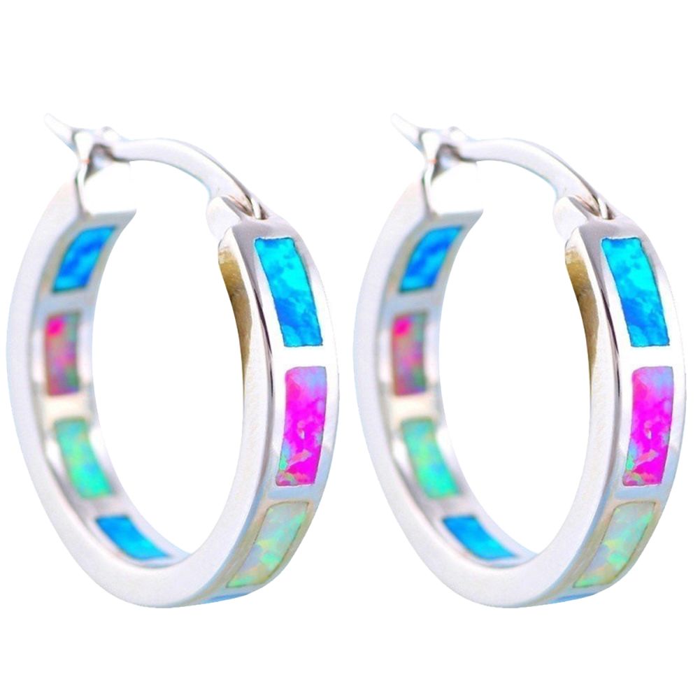 Women Multicolor Faux Fire Opal Inlaid Circle Dangle Hoop Earrings Jewelry Gift