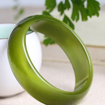Wholesale Green Natural Cat Eye Stone Bangles Lucky for Women Gift Fresh Simple Crystal Bracelet Jewelry JoursNeige