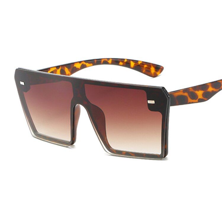 LeopardOversized Square Sunglasses Women 2020 Luxury Brand Fashion Flat Top Brown Black Clear Lens One Piece Female Gafas Shade Mirror