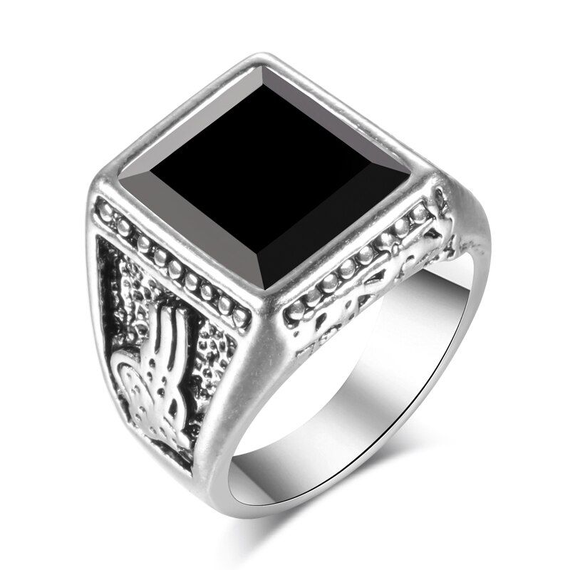 Kinel 2020 Fashion Punk Natural Stone Ring Antique Tibetan Silver Vintage Jewelry Black Finger Ring For Man Aneis Size 7-10