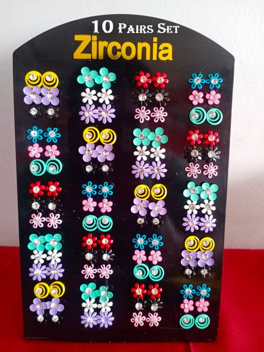 Earrings 10 Pairs Set For Women Or Girls. Multicolor & Design Metal Mate Earrings for Women & Girls. C:40D.