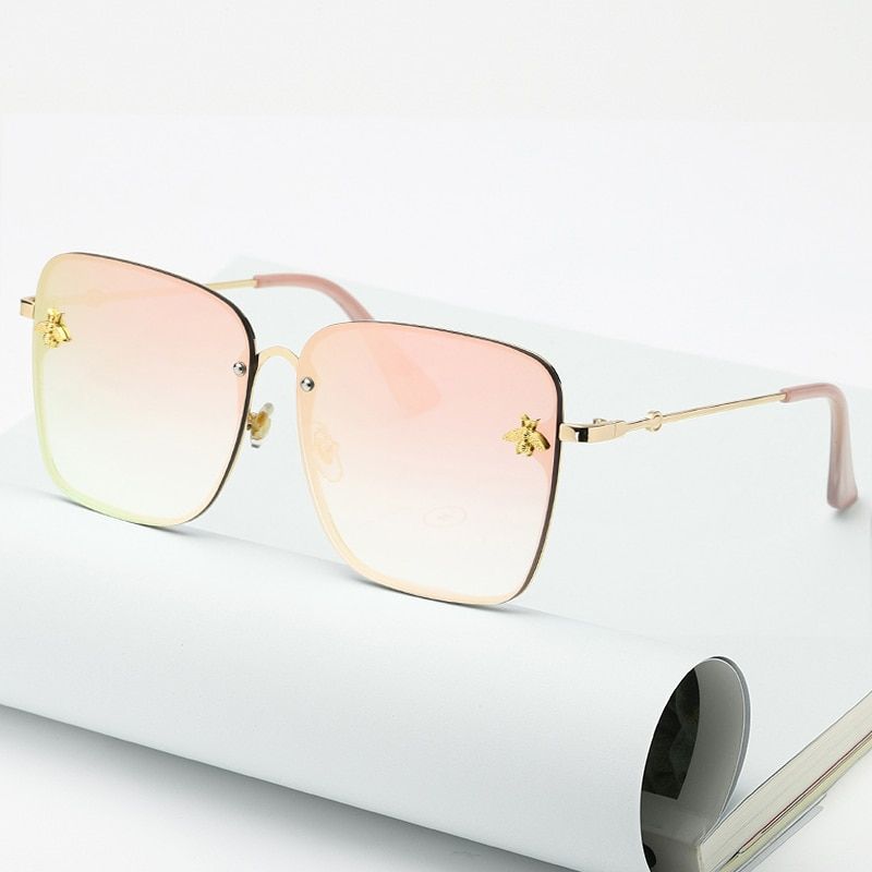 C32020 Lady Oversize Rimless Square Bee Sunglasses Women Brand Fashion Small Bee Gradient Sun Glasses Female UV400
