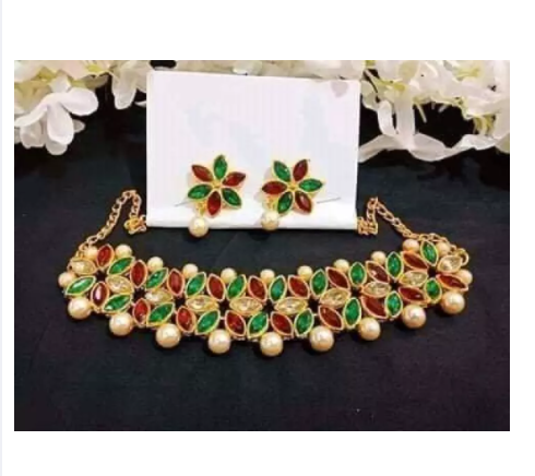 Traditional fashion wedding bridal choker necklace & Earrings set for women