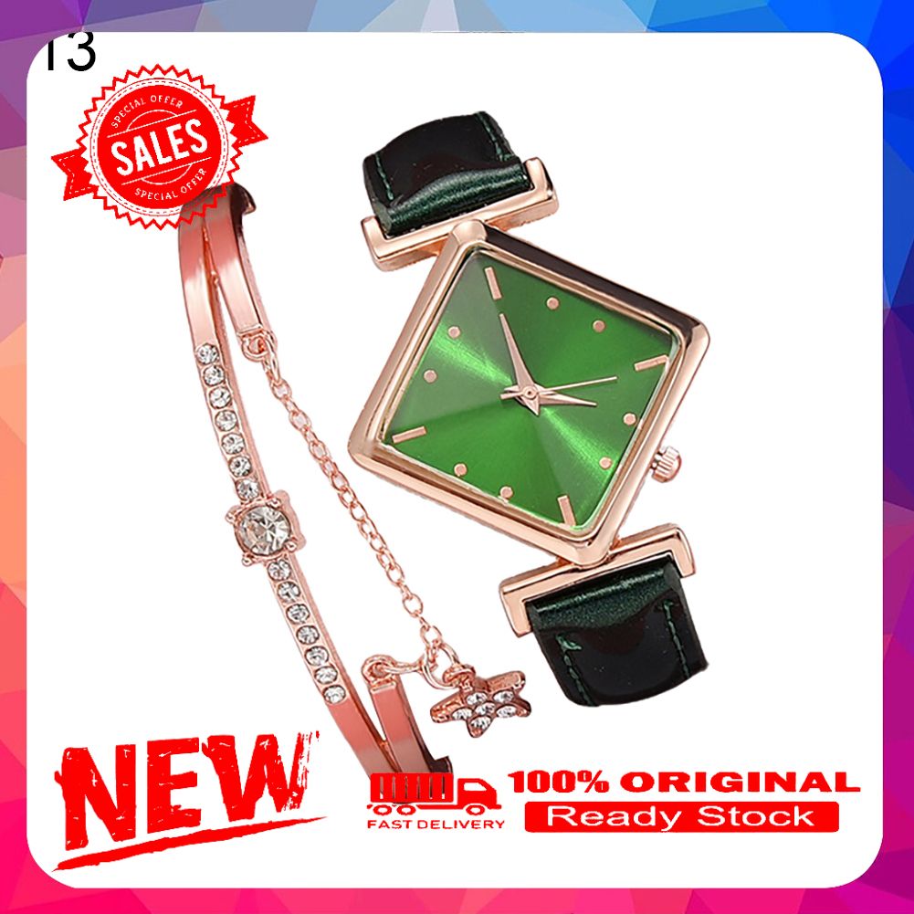 Vist Fox XR4436 Women Faux Leather Band Square Dial Quartz Watch Star Shape Bracelet Set