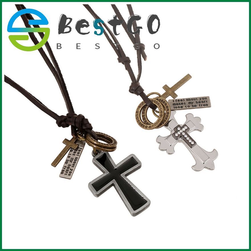 European And American Necklaces Cowhide Necklace Cross Long Leather Necklace