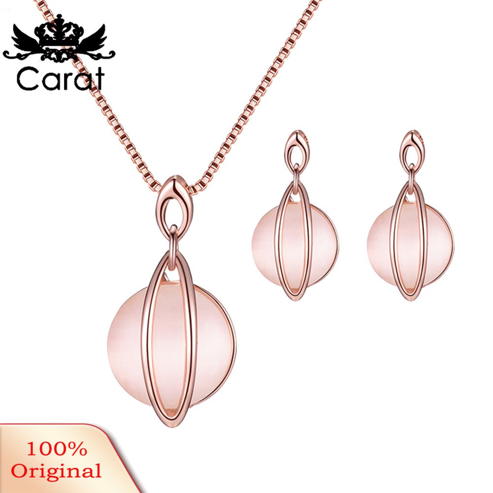 Carat Fashion Women Round Faux Gem Pendant Necklace Earrings Eardrops Jewelry Set